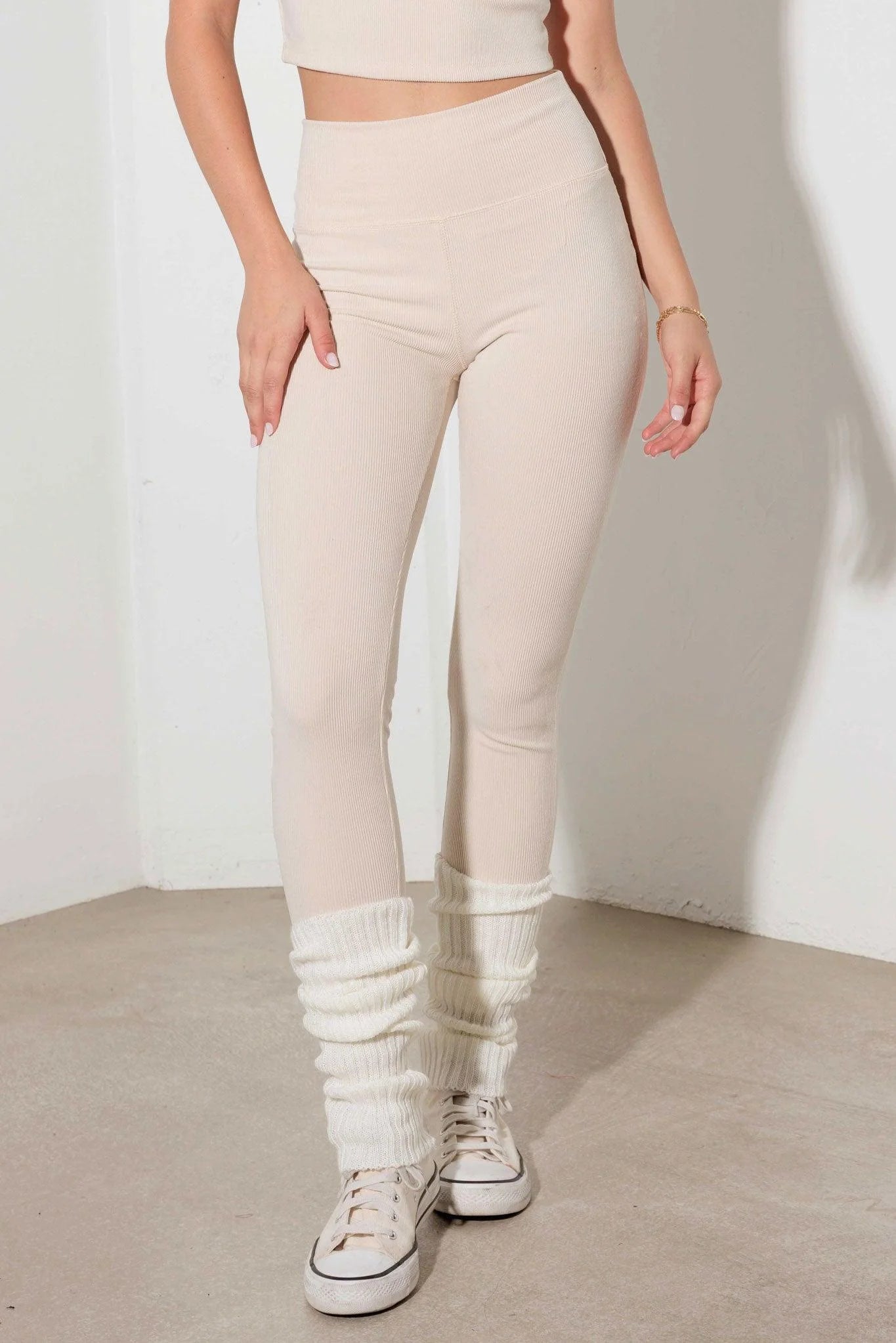 Contrast Trim Ribbed Crop Top High Waist Leggings Set - ShopStyleEdit #