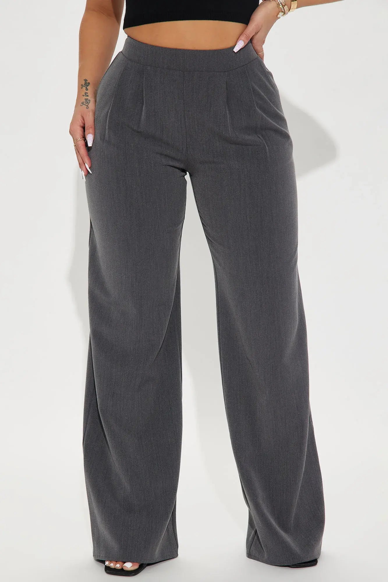 Charcoal High-Waisted Wide Leg Trousers - ShopStyleEdit #