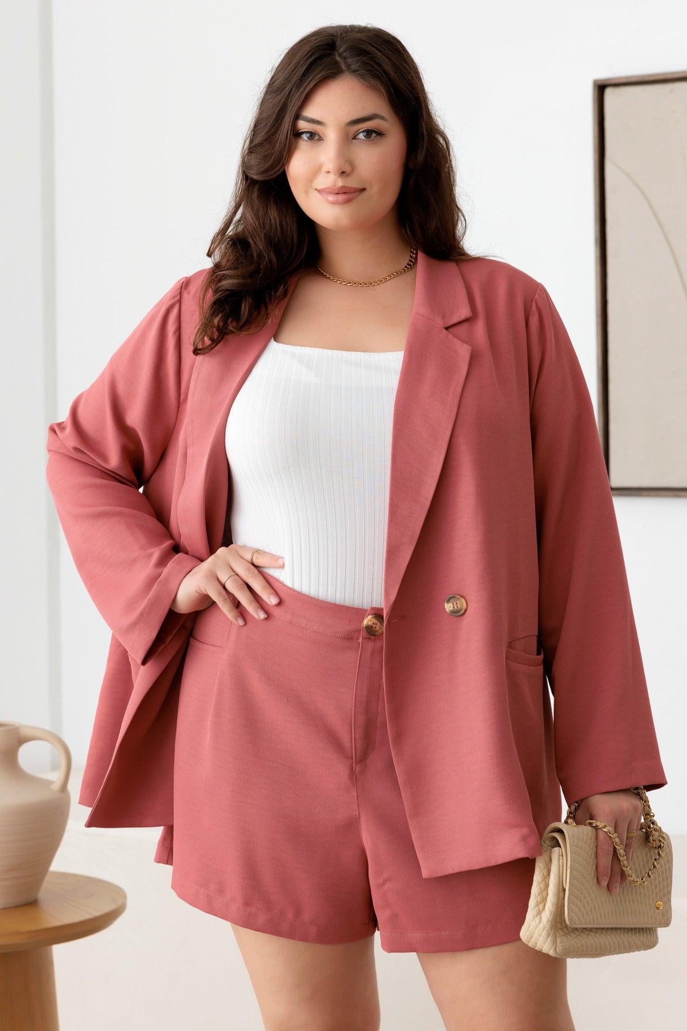 Plus Size Coral Blazer & Plated Short Set - ShopStyleEdit #