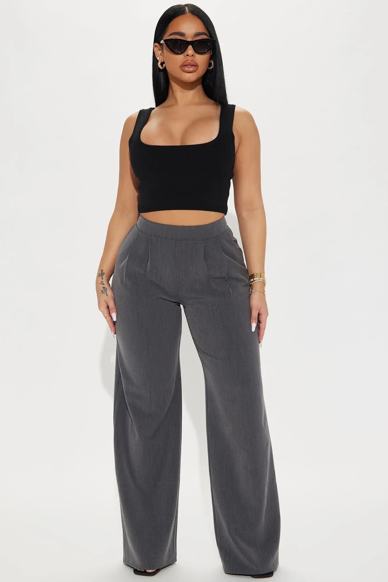 Charcoal High-Waisted Wide Leg Trousers - ShopStyleEdit #