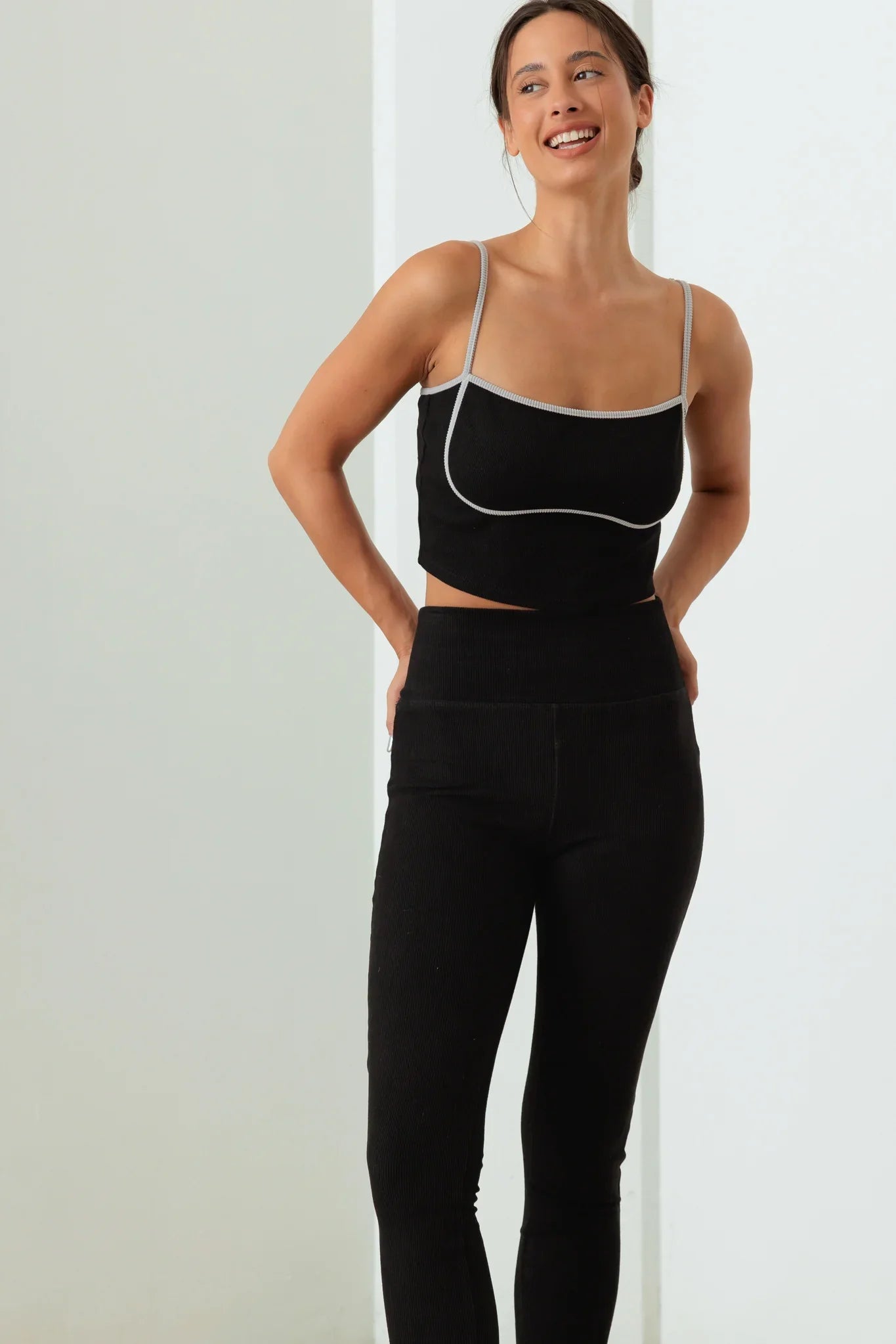 Contrast Trim Ribbed Crop Top High Waist Leggings Set - ShopStyleEdit #