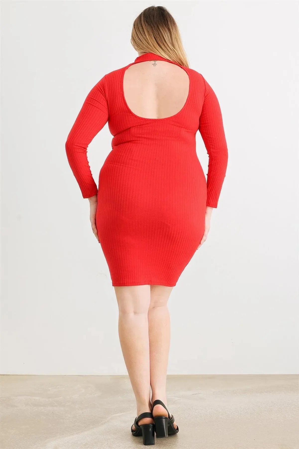 Plus Size Chic Open Back Ribbed Bodycon Midi Dress