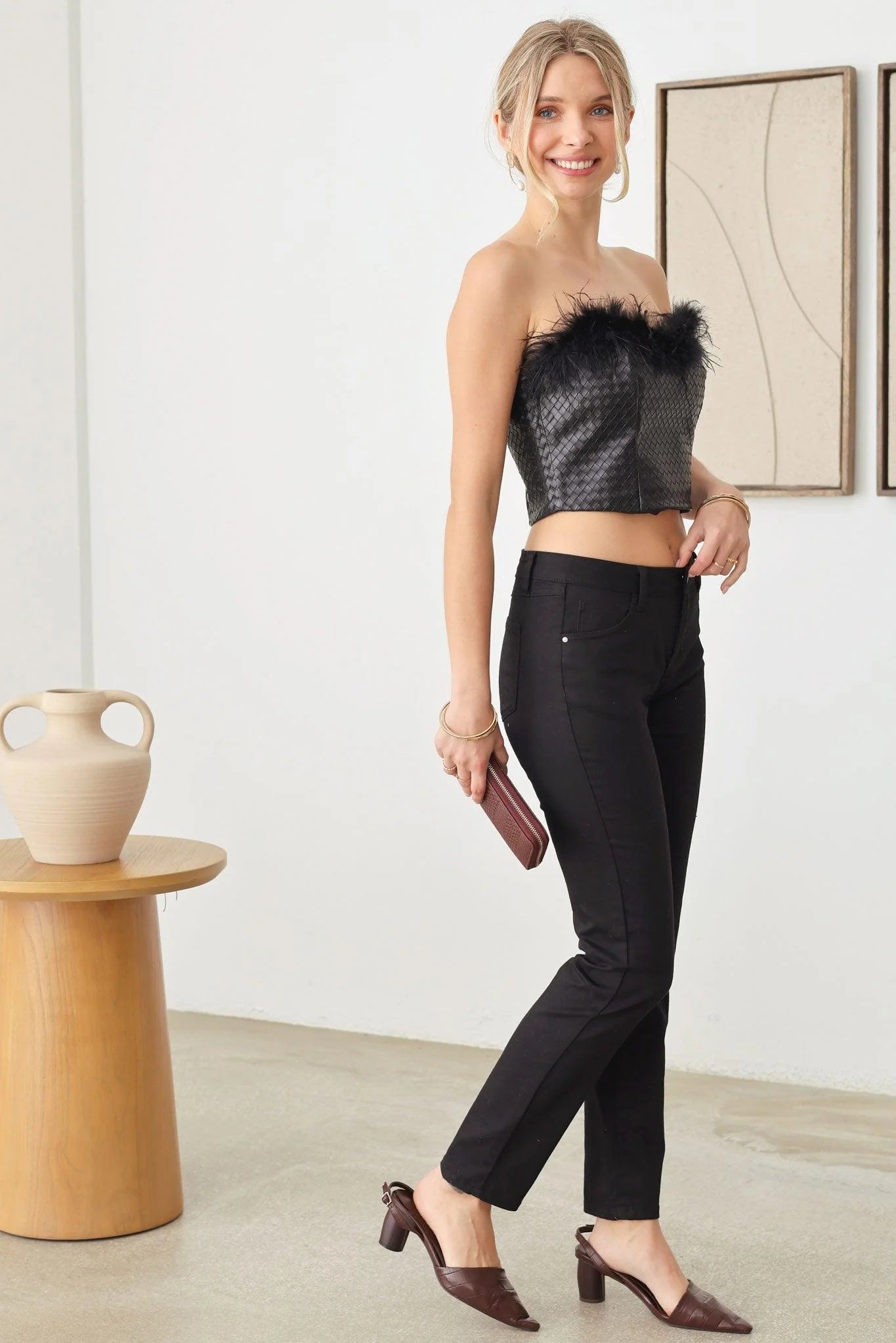 Faux Leather Feather Tube Crop Top - ShopStyleEdit #