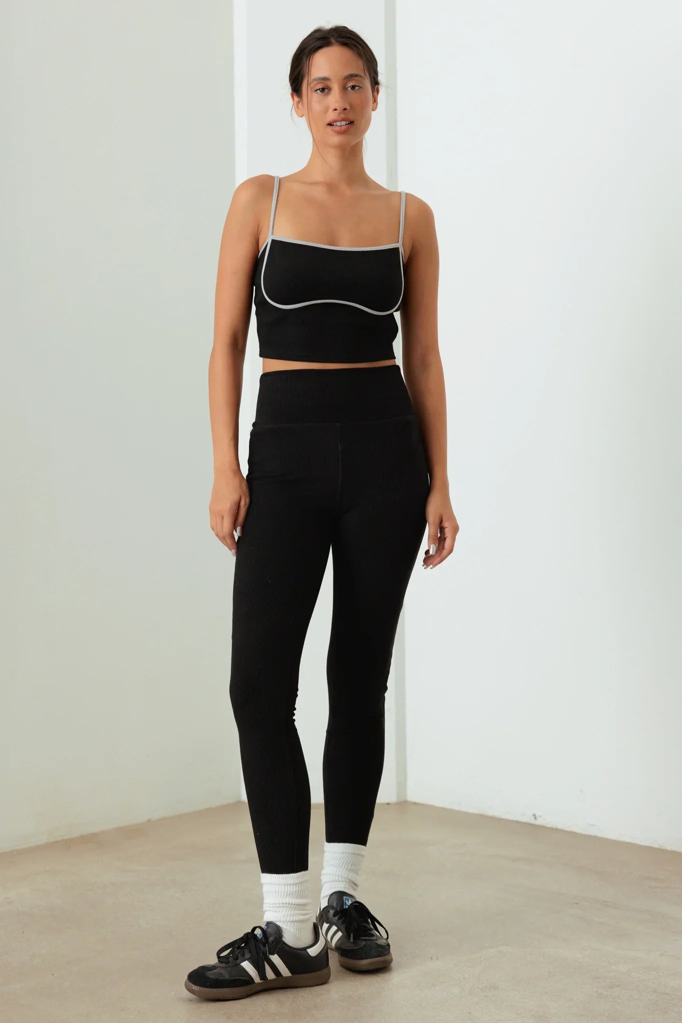 Contrast Trim Ribbed Crop Top High Waist Leggings Set - ShopStyleEdit #