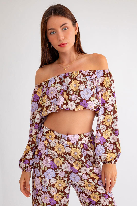 Floral Long Sleeve Crop Top & Wide Leg Pants Set - ShopStyleEdit #