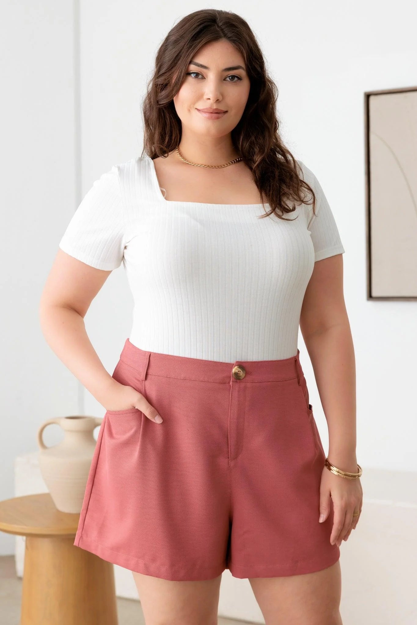 Plus Size Plated High Waist Coral Short - ShopStyleEdit #