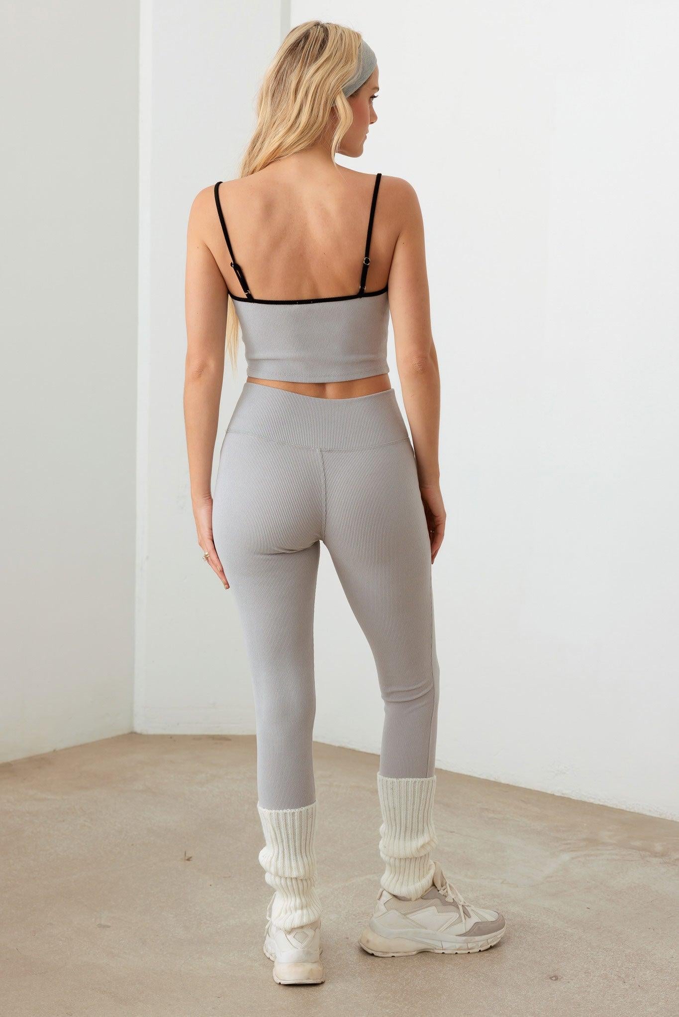 Contrast Trim Ribbed Crop Top High Waist Leggings Set - ShopStyleEdit #