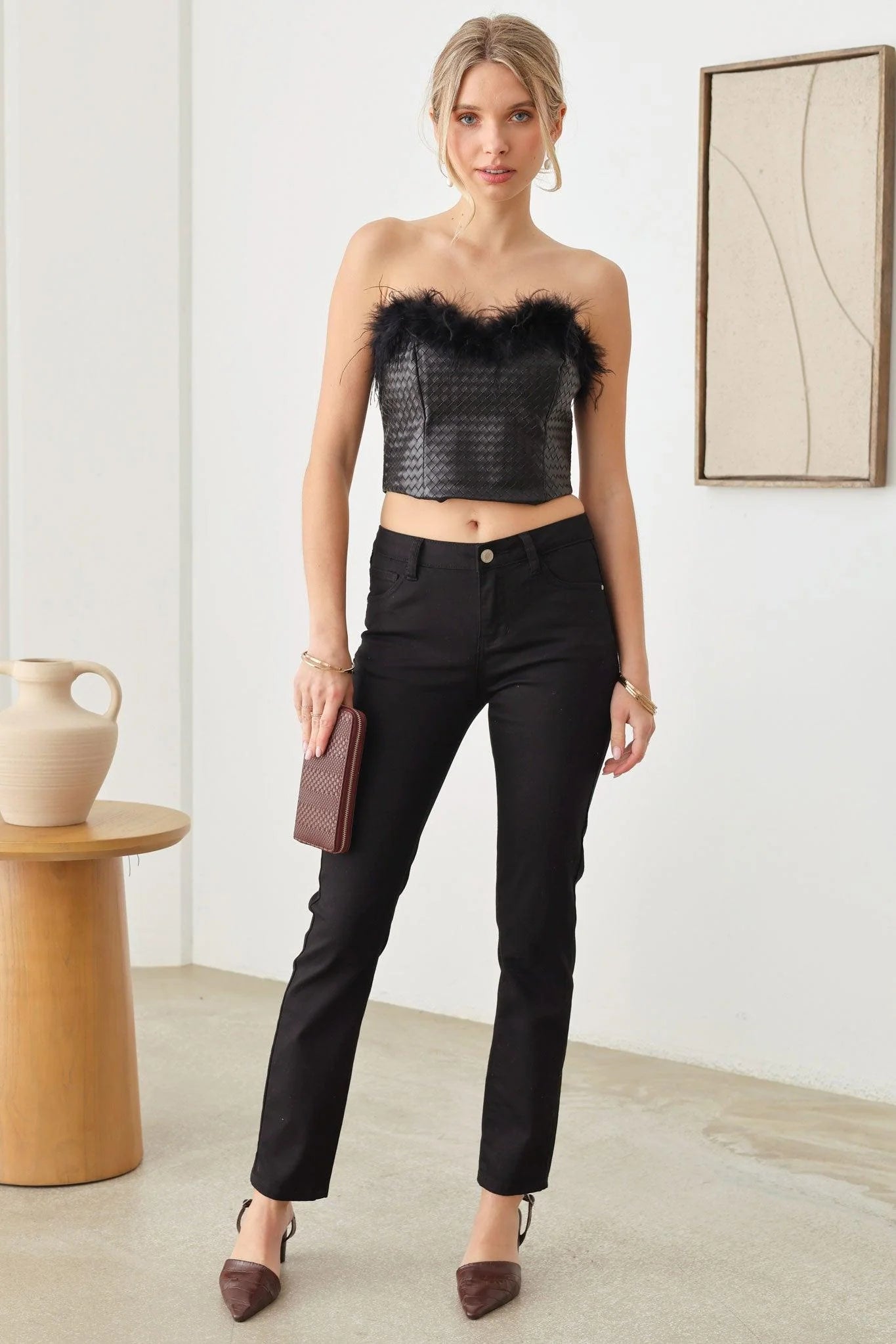 Faux Leather Feather Tube Crop Top - ShopStyleEdit #