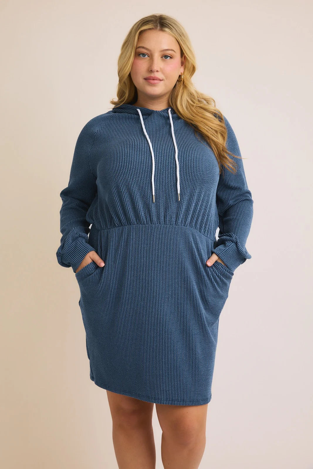 Plus Size Textured Long Sleeve Hooded Dress