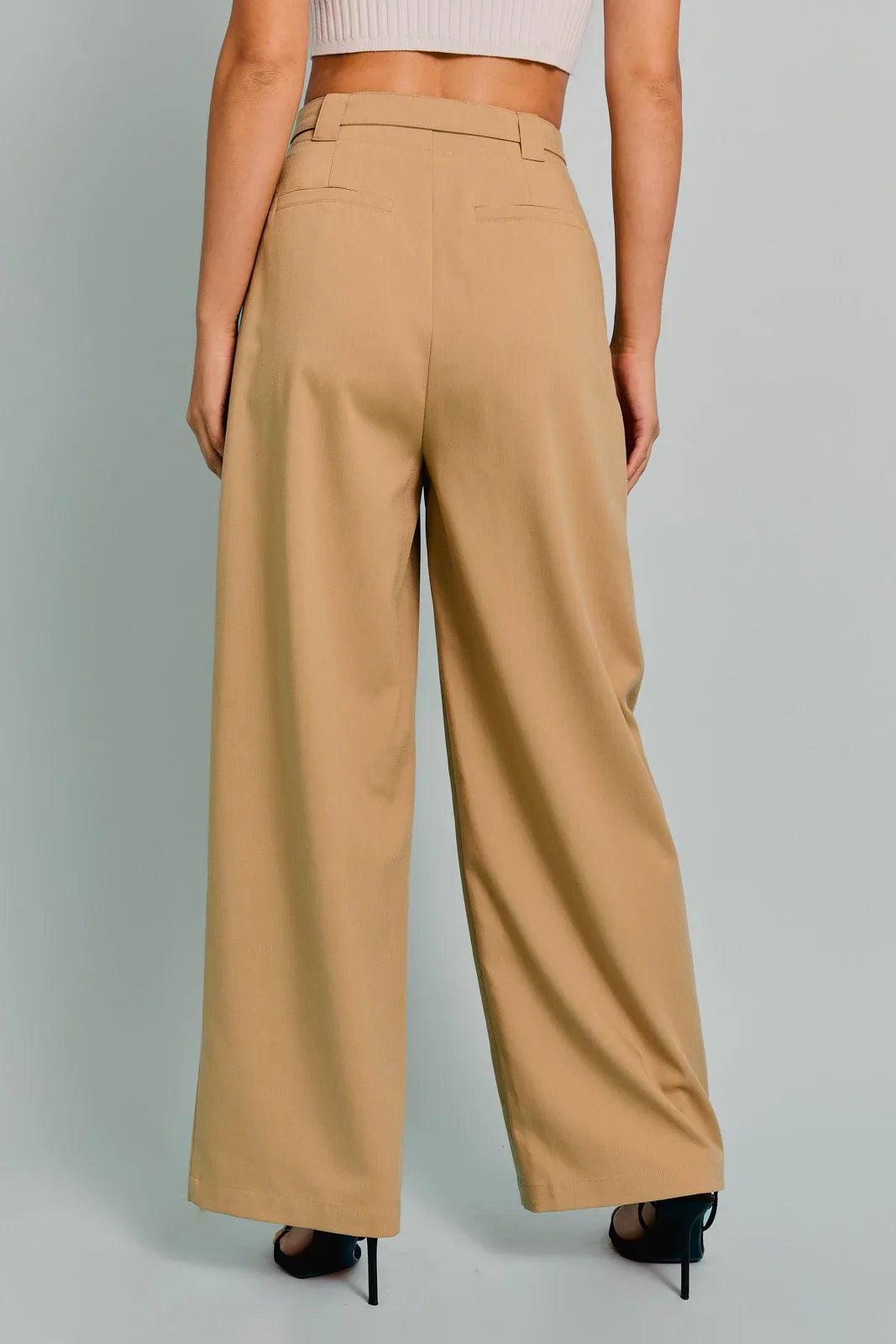 Camel Belted High Waist Wide Dressy Pants - ShopStyleEdit #